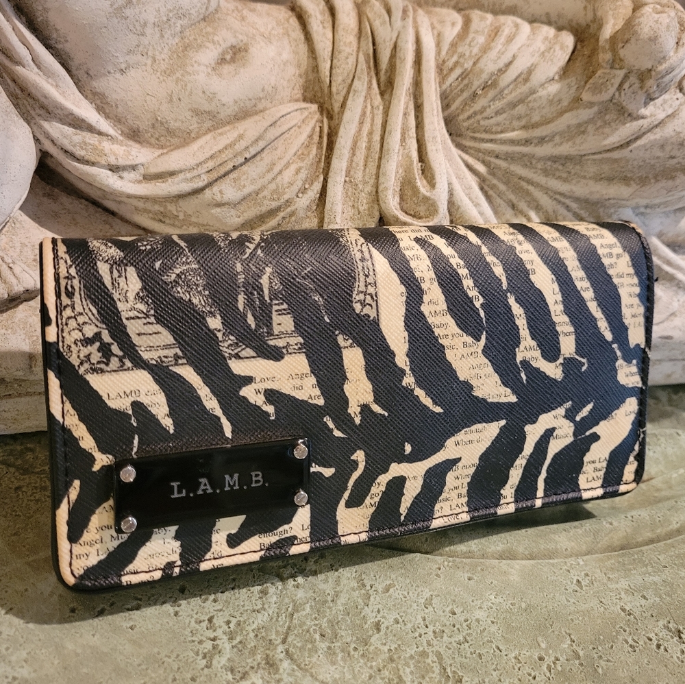 L.A.M.B. by Gwen Stefani Zebra Newsprint Wallet Clutch Luxury Designer Bag #603
